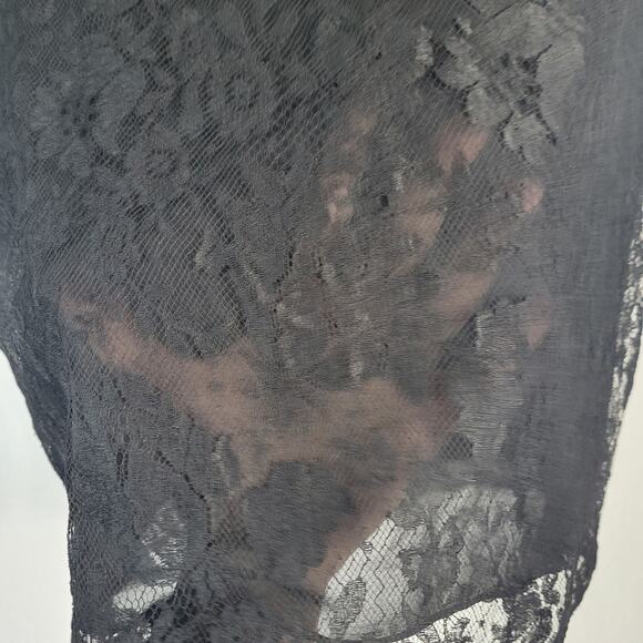 Vintage Floral Lace Top sz 10 black whimisgoth gothic fairy grunge 90s Y2K sheer - Picture 9 of 9